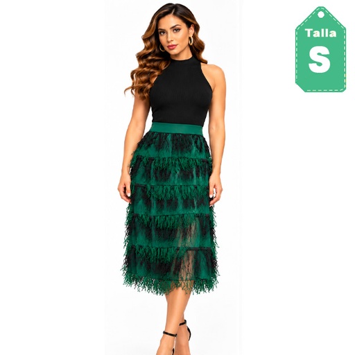 [6960] Falda Fulvia Monti Verde Cesped y Negro- S 
